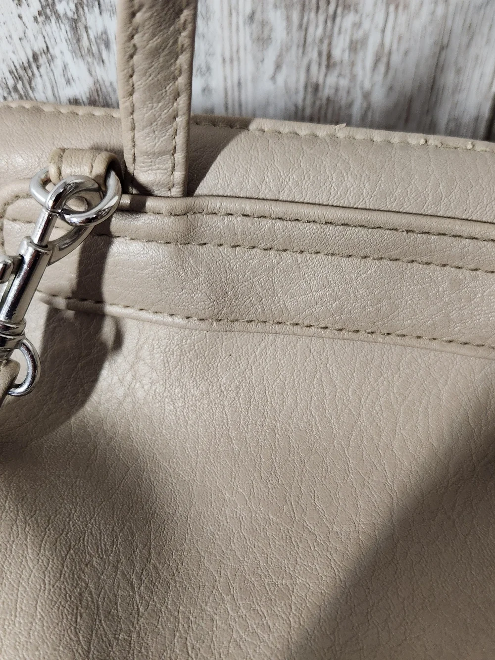 Neutral Beige Stone Crossbody Bag Silver Hardware Converts To Backpack Pockets